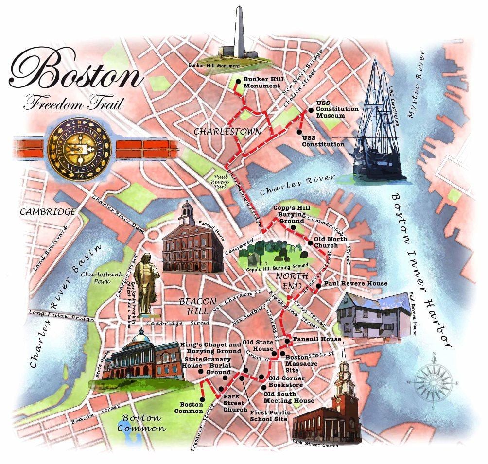 frelsi slóð kort Boston