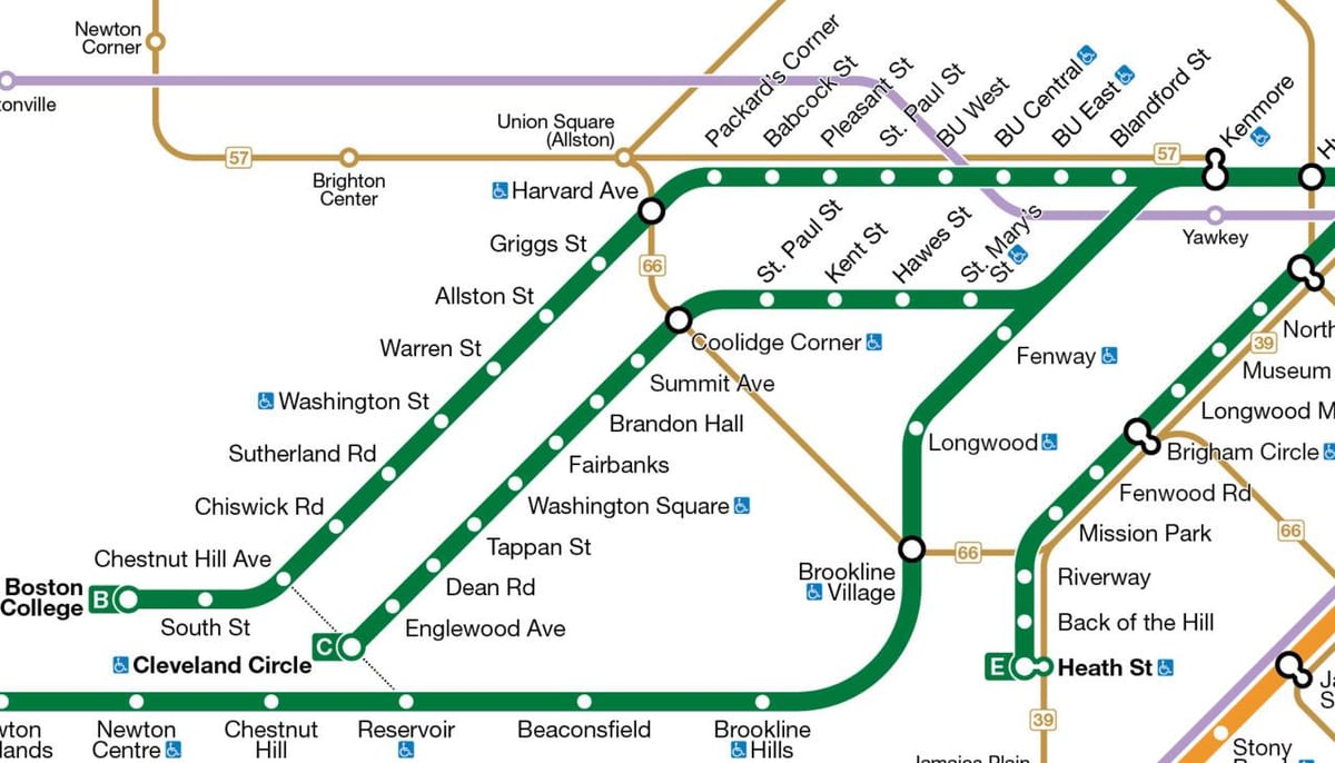 MBTA græna línan kort