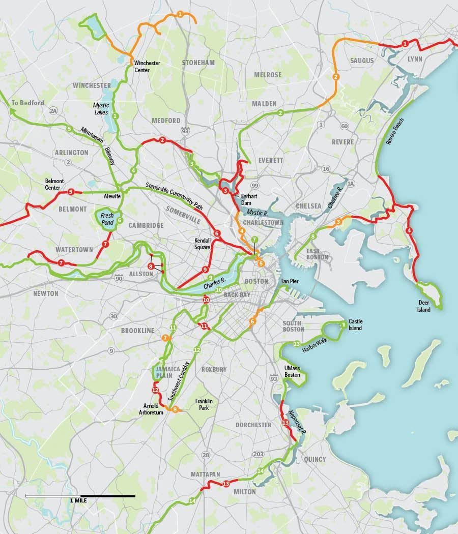 kort af Boston hjólinu