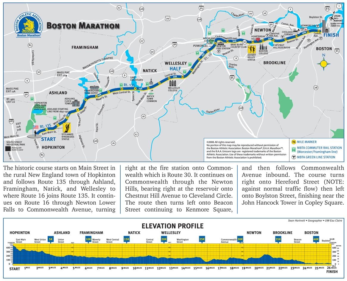 Boston maraþon hæð kort