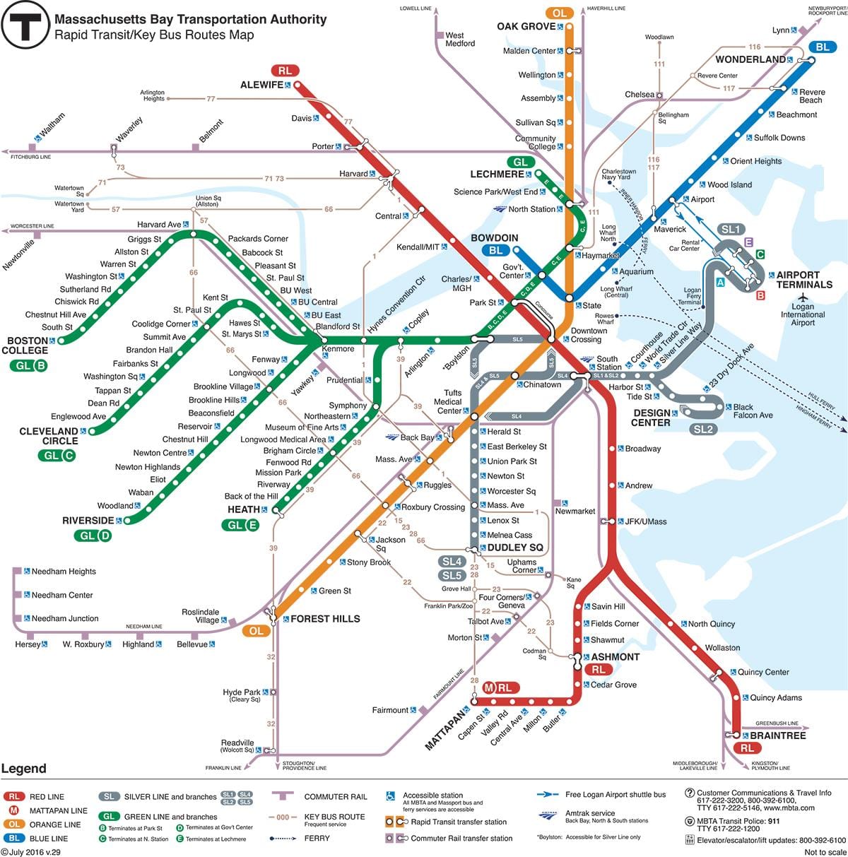 kort af Boston neðanjarðarlestinni