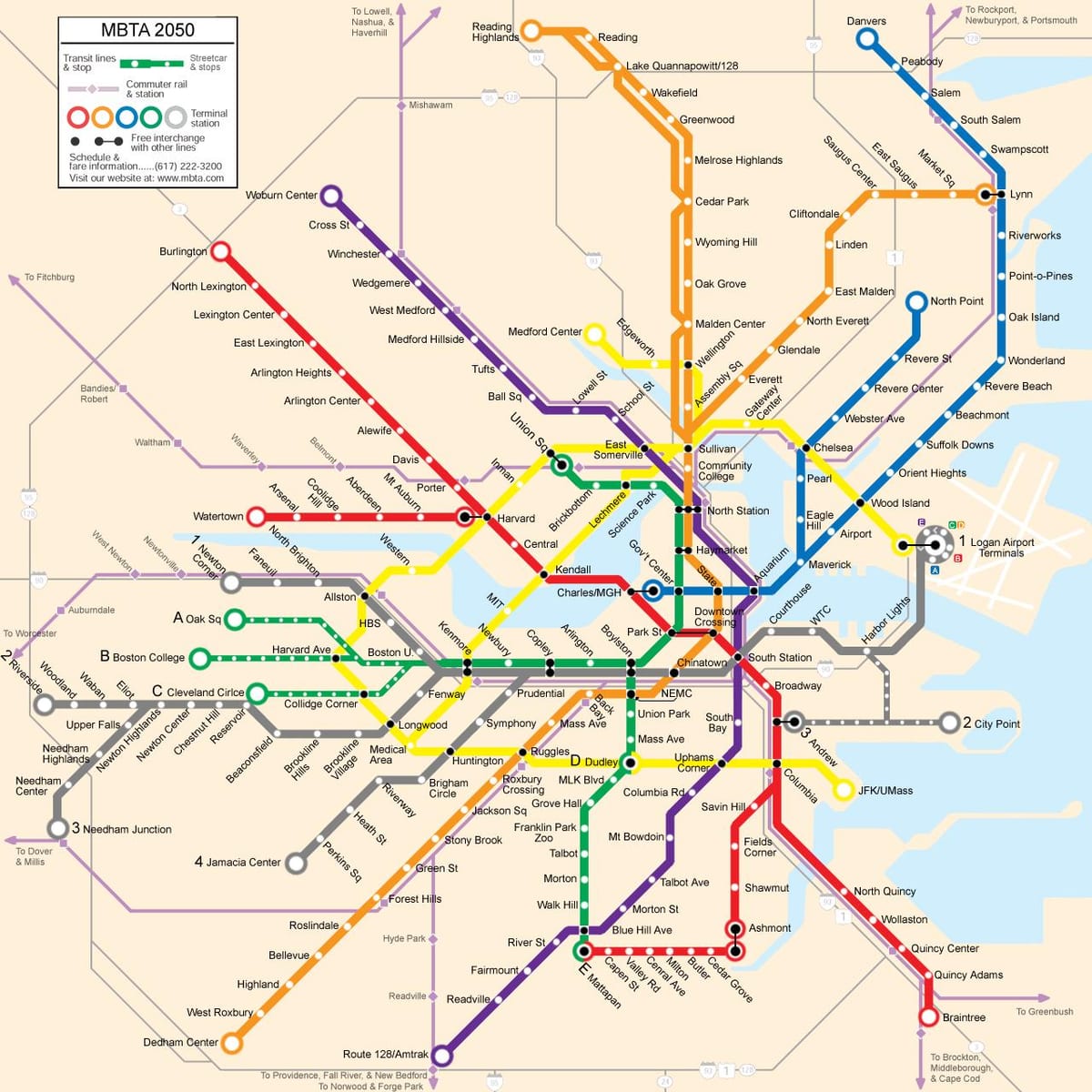 Boston almenningssamgöngum kort