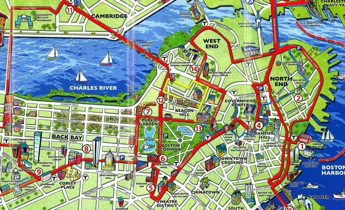 kort af Boston staðir