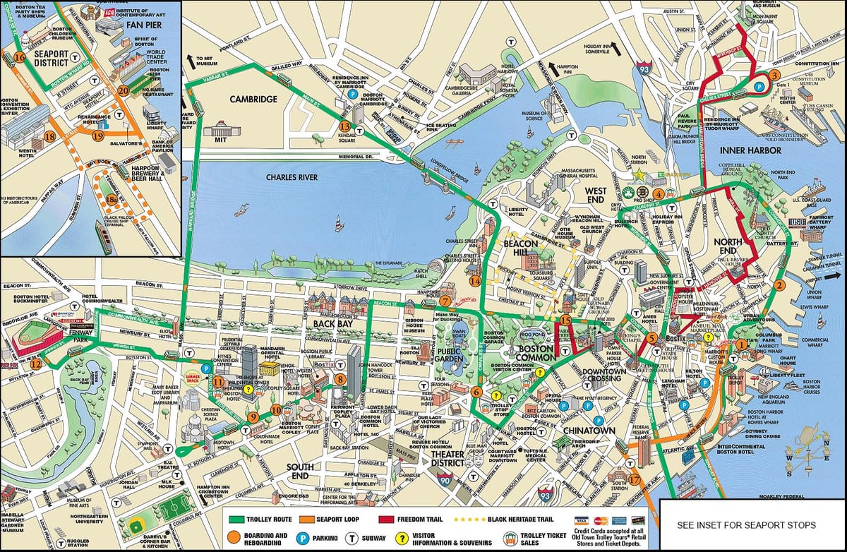 Boston hoppa á hop af vagninum ferð kort