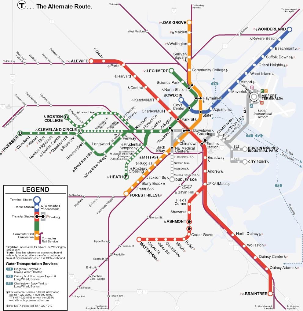 appelsínugulur línu á Boston kort