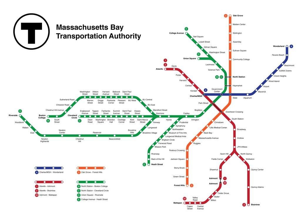 neðanjarðarlestinni Boston kort
