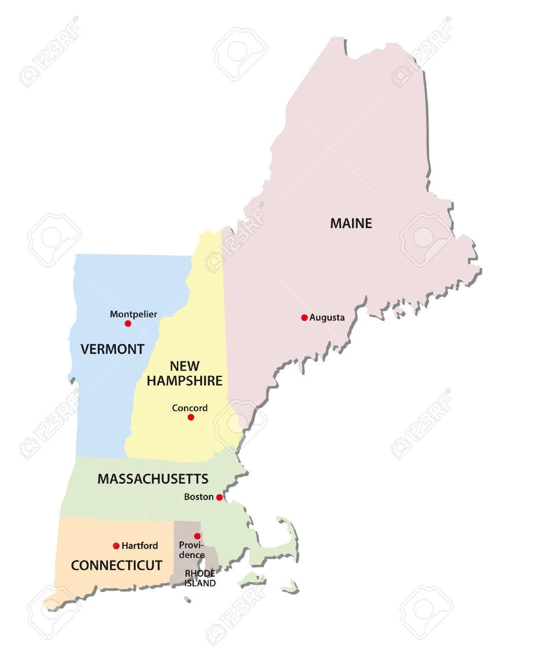 kort af New England ríkja