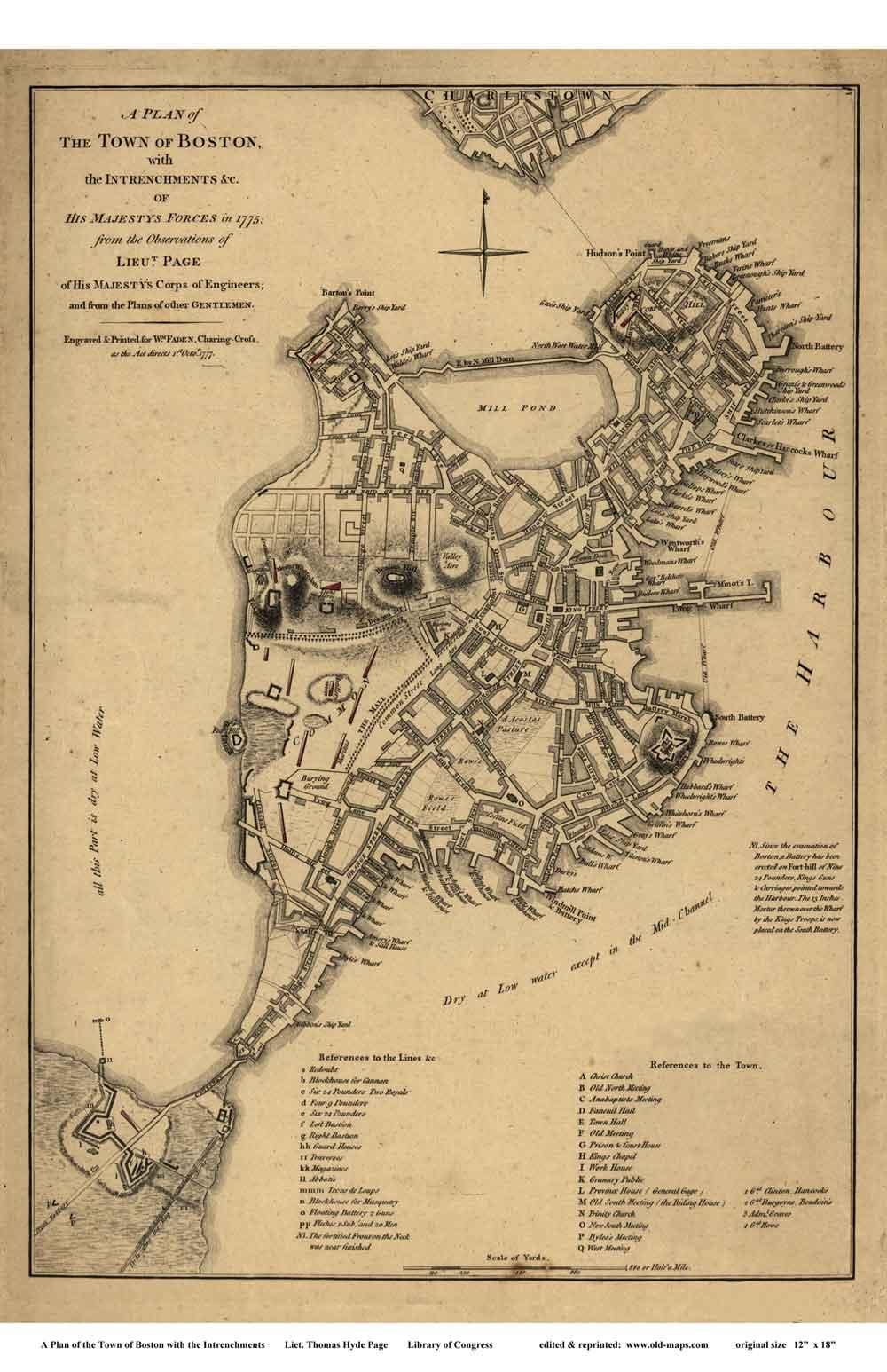 kort af Boston sögulega