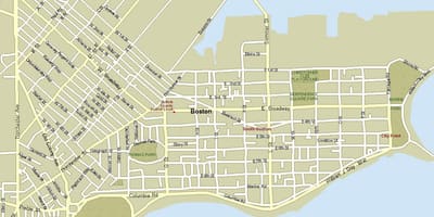 Götunni kort af Boston