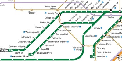 MBTA græna línan kort
