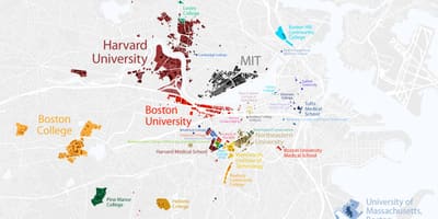 Kort af Boston háskóla