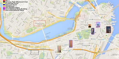 Kort af Boston miðbær
