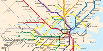 Boston almenningssamgöngum kort