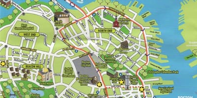 Kort af Boston skoðunarferðir