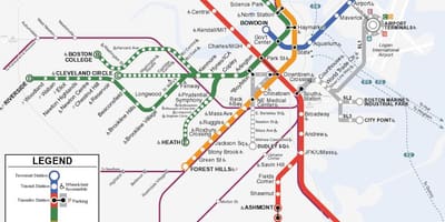 Appelsínugulur línu á Boston kort